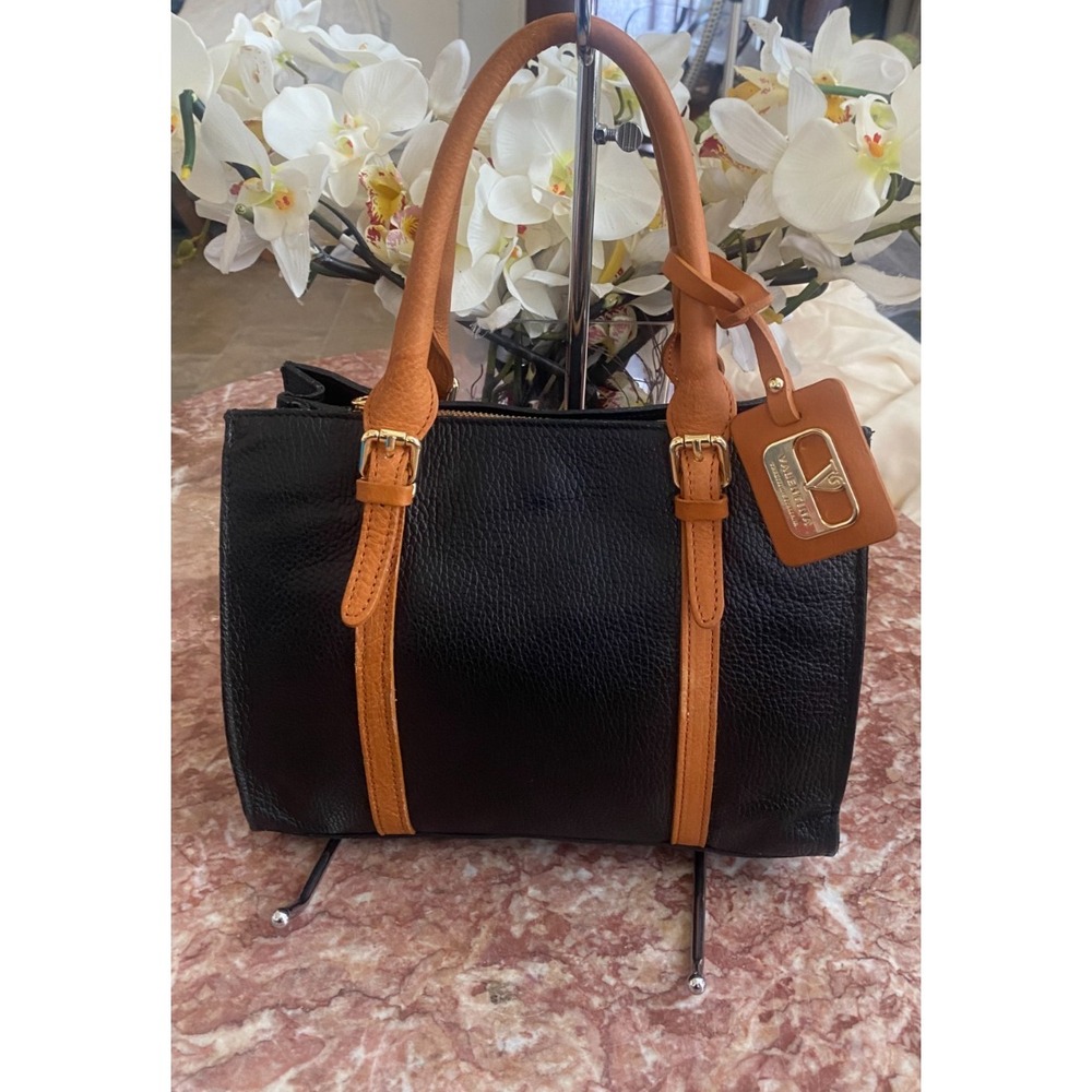 VALENTINA RIMINI Women's Black Pebble Tan Leather Handbag Made in Italy,  $365